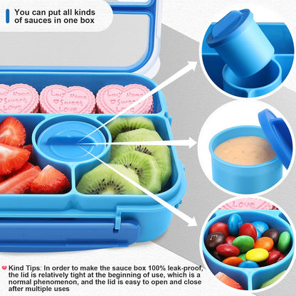 Bento Box Lunch Box Kids,Lunch Containers for Kids/Toddler,5 Compartments Bento Lunch Box for Kids with Sauce Vontainers,Microwave & Dishwasher & Freezer Safe,Bpa-Free(Blue)